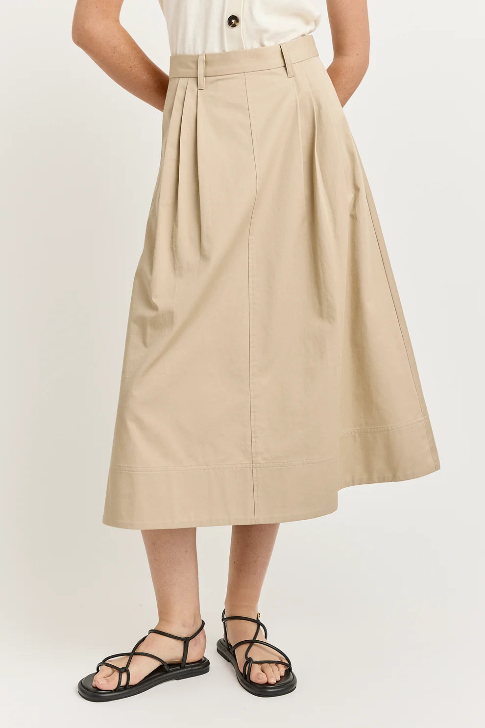 Pleat Detail Midi Skirt - Beige