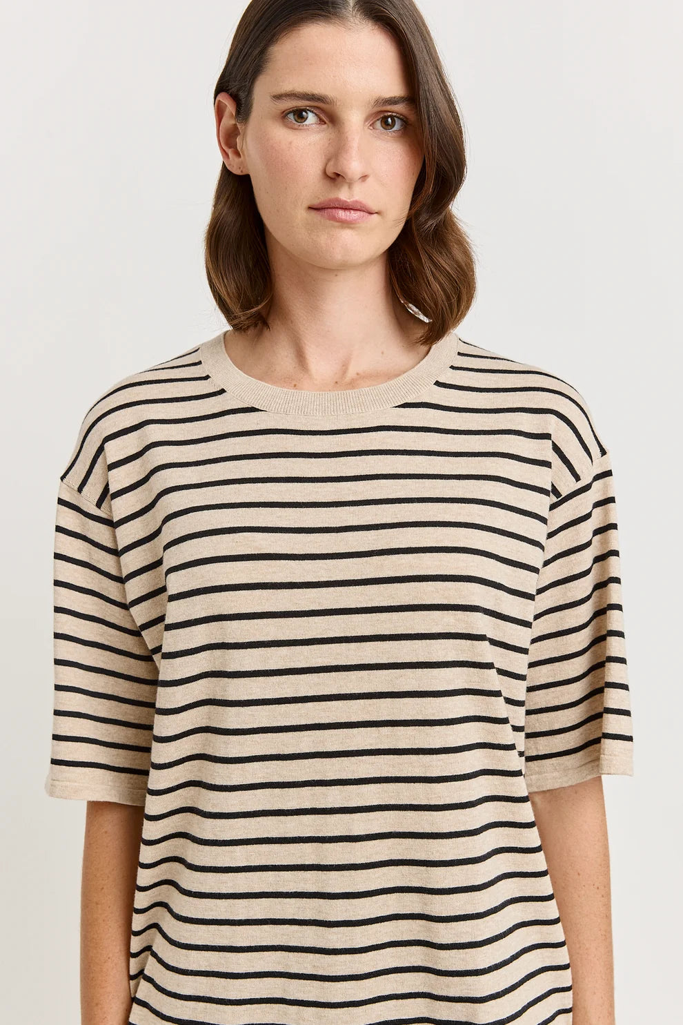 Relaxed stripe knit tee - Jute