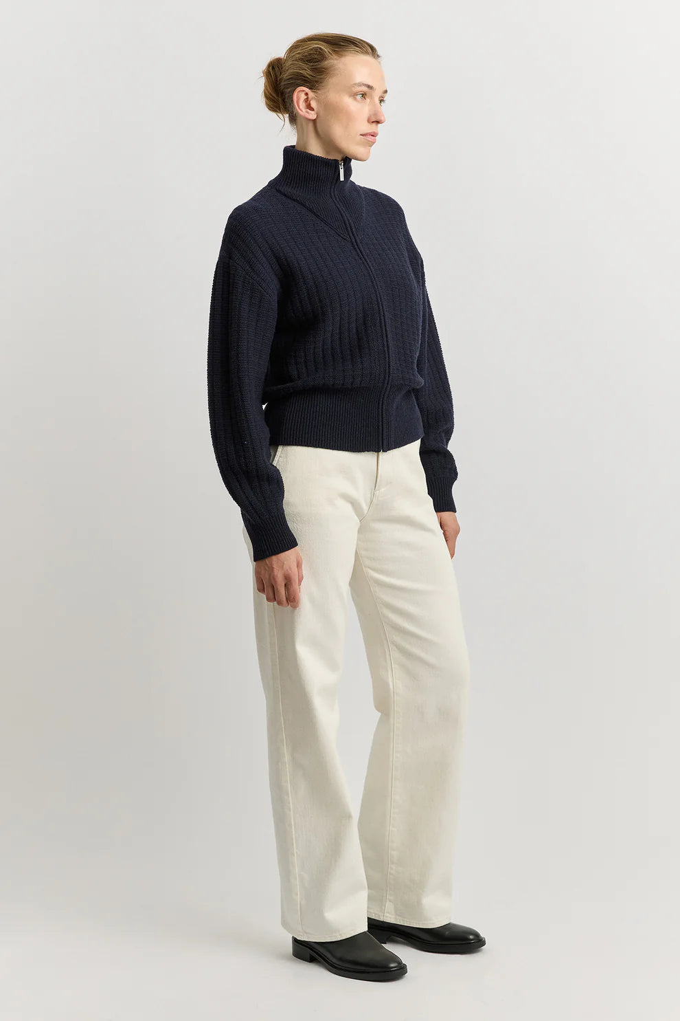 Grid knit zip through - French Navy