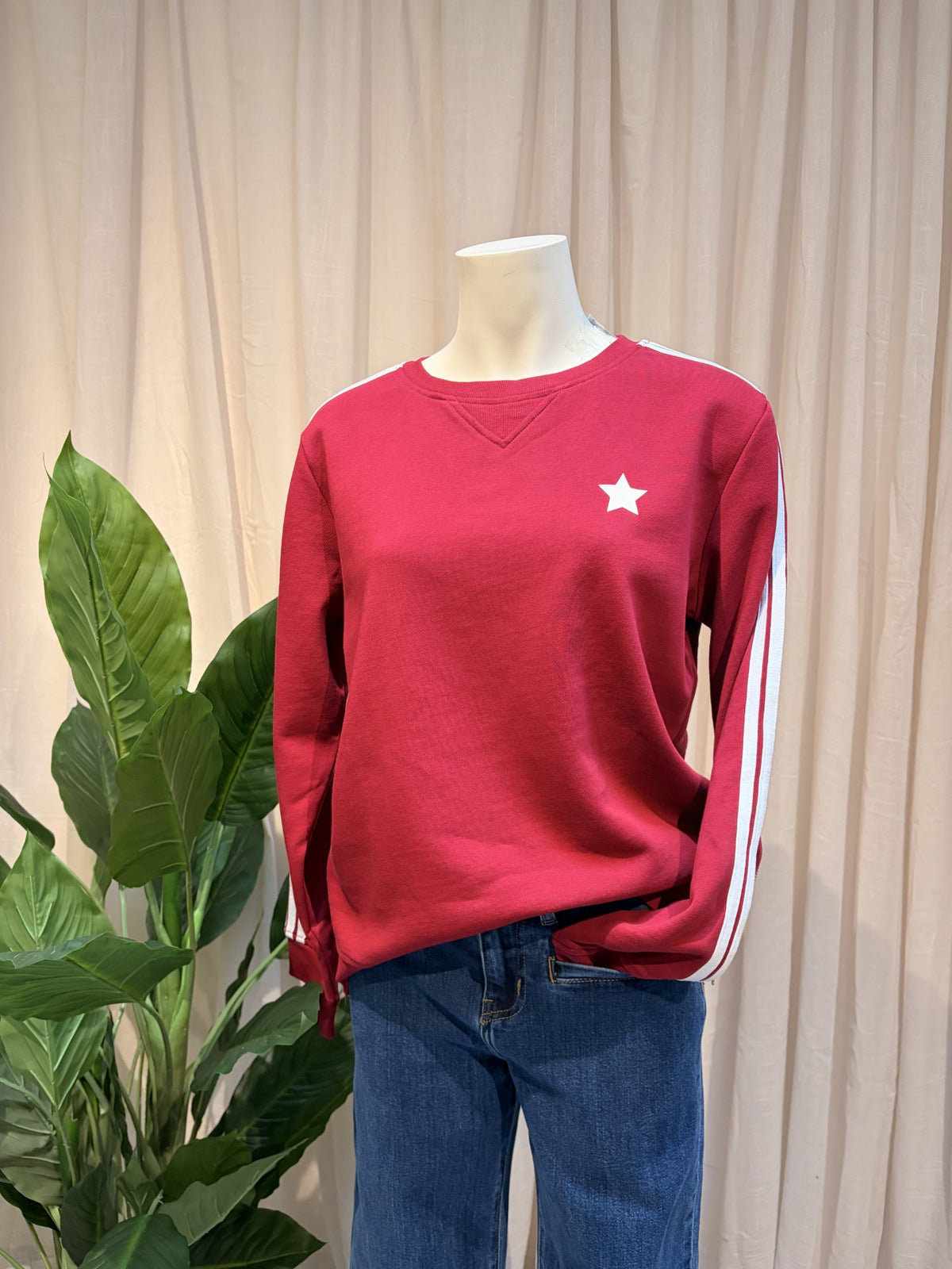 Arm Stripe Sweatshirt - Burgundy/White