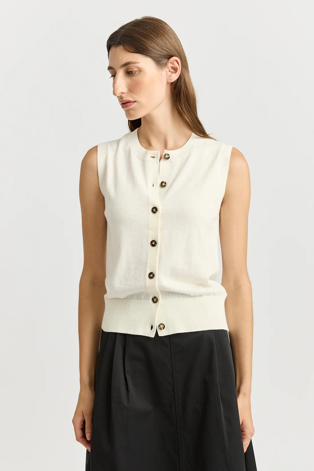 Fine Button Tank - White