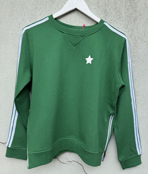 Arm Stripe Sweatshirt - Forest Green/White