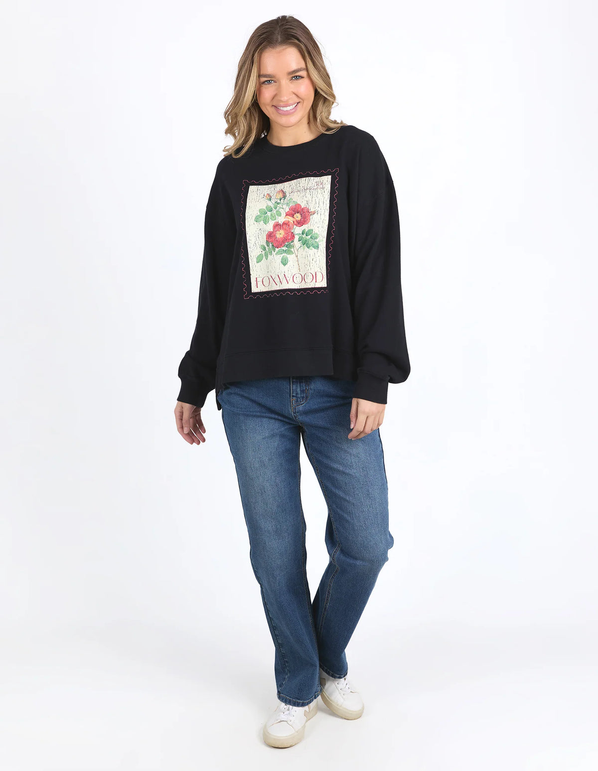 Stamped floral Crew - Black
