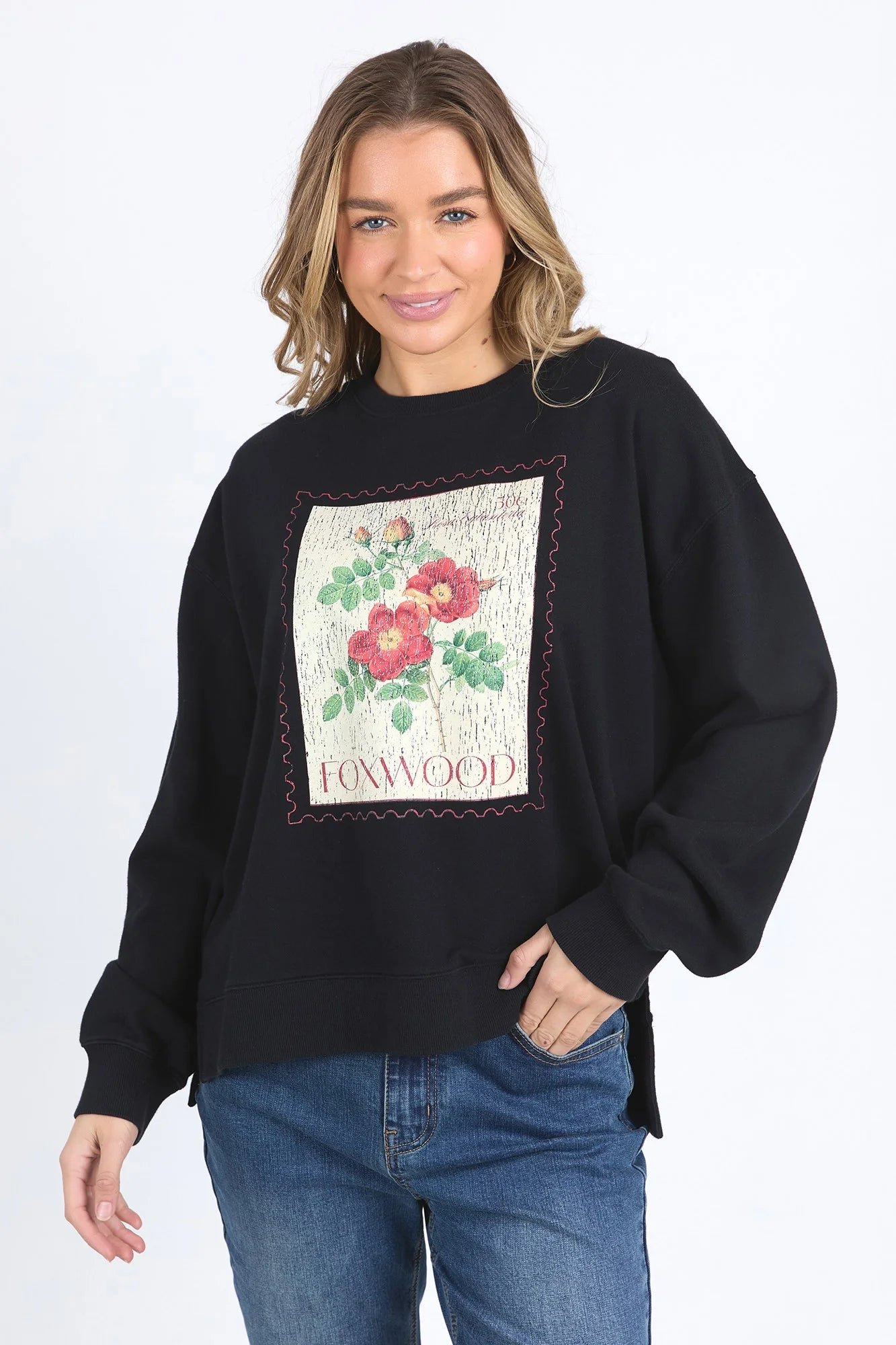 Stamped floral Crew - Black