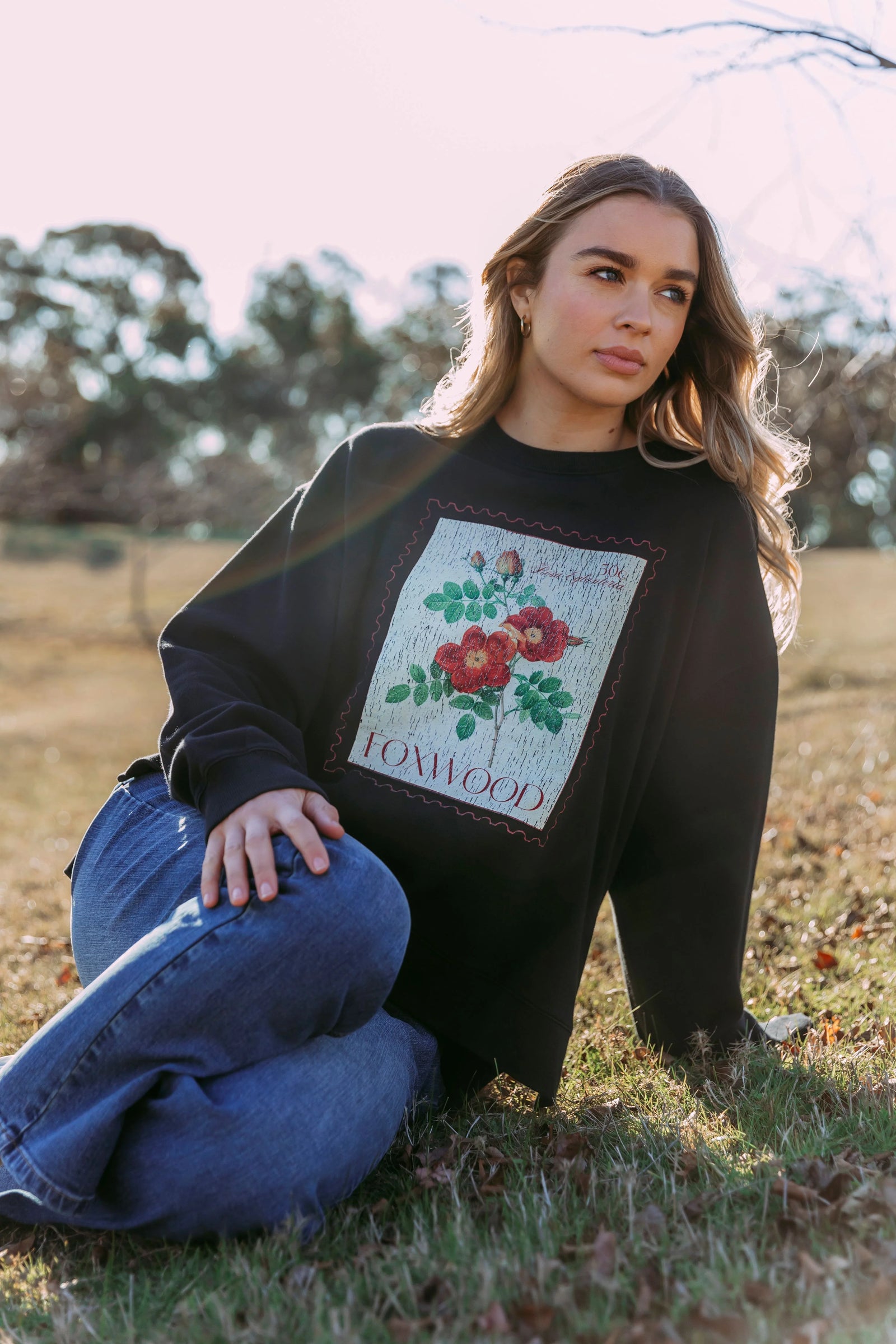 Stamped floral Crew - Black