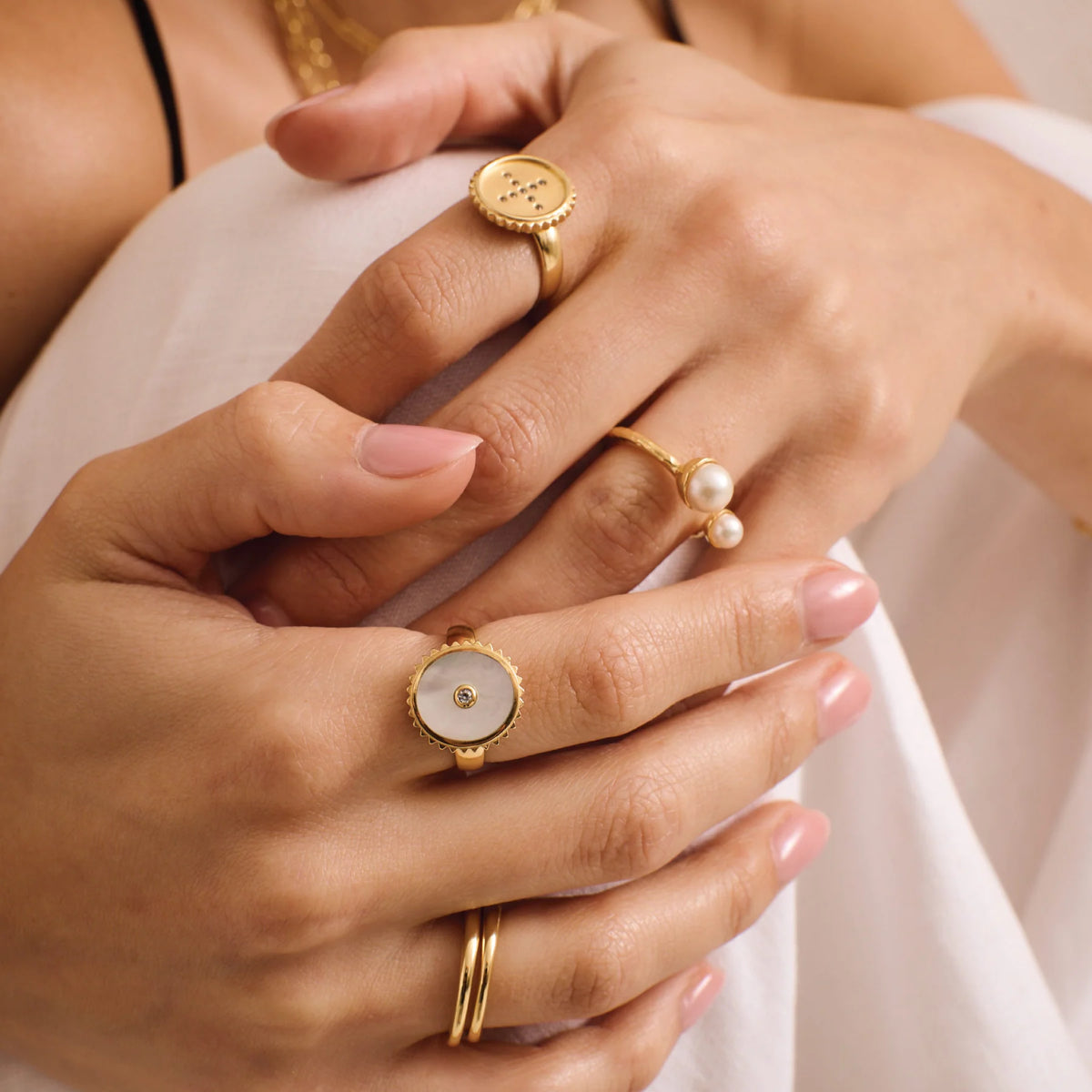 Riviera Double Pearl Ring - Gold