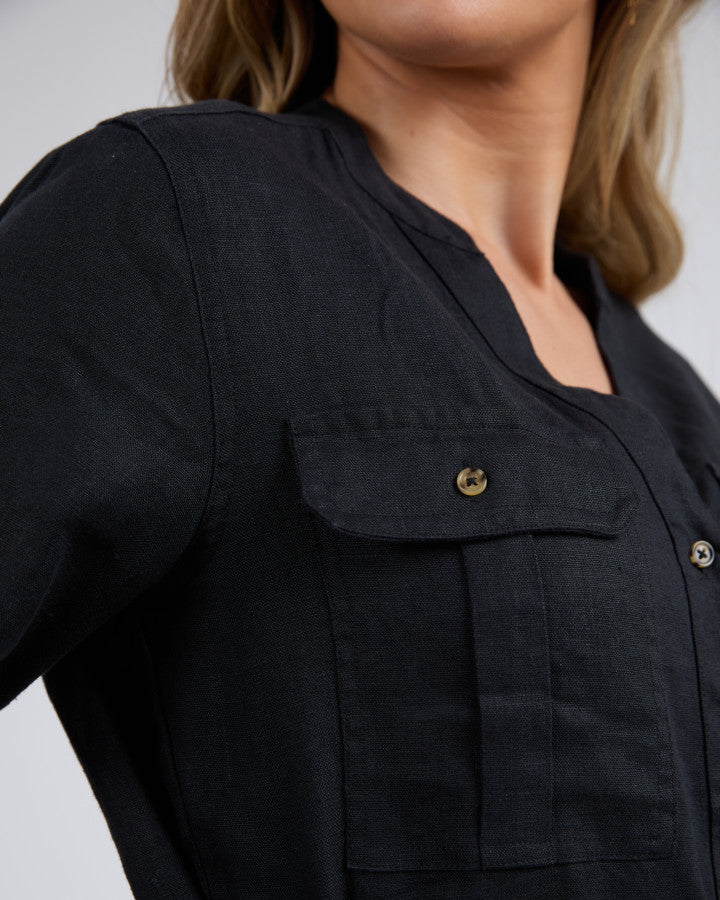 Black Long sleeve linen dress