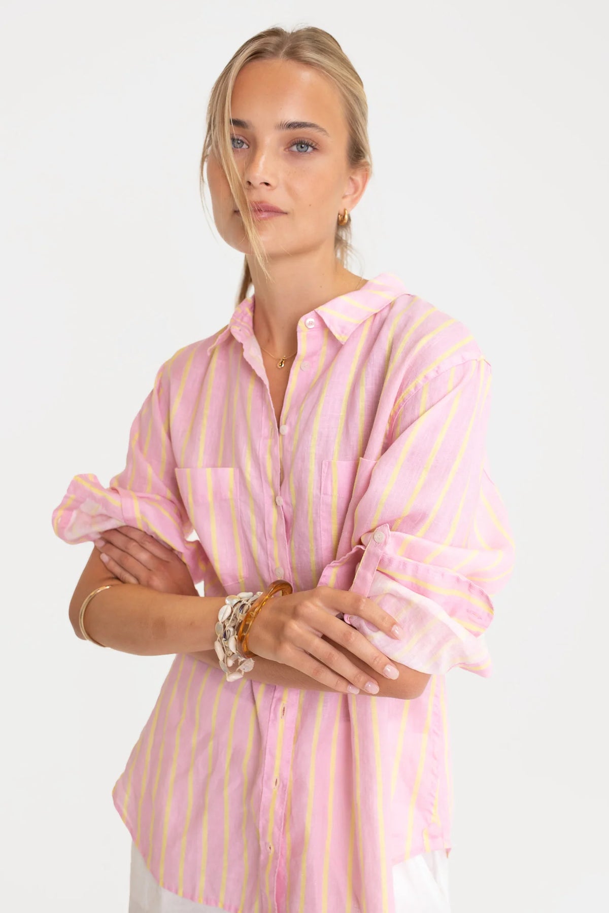 Boyfriend Linen Shirt - Lemon Drop Stripe