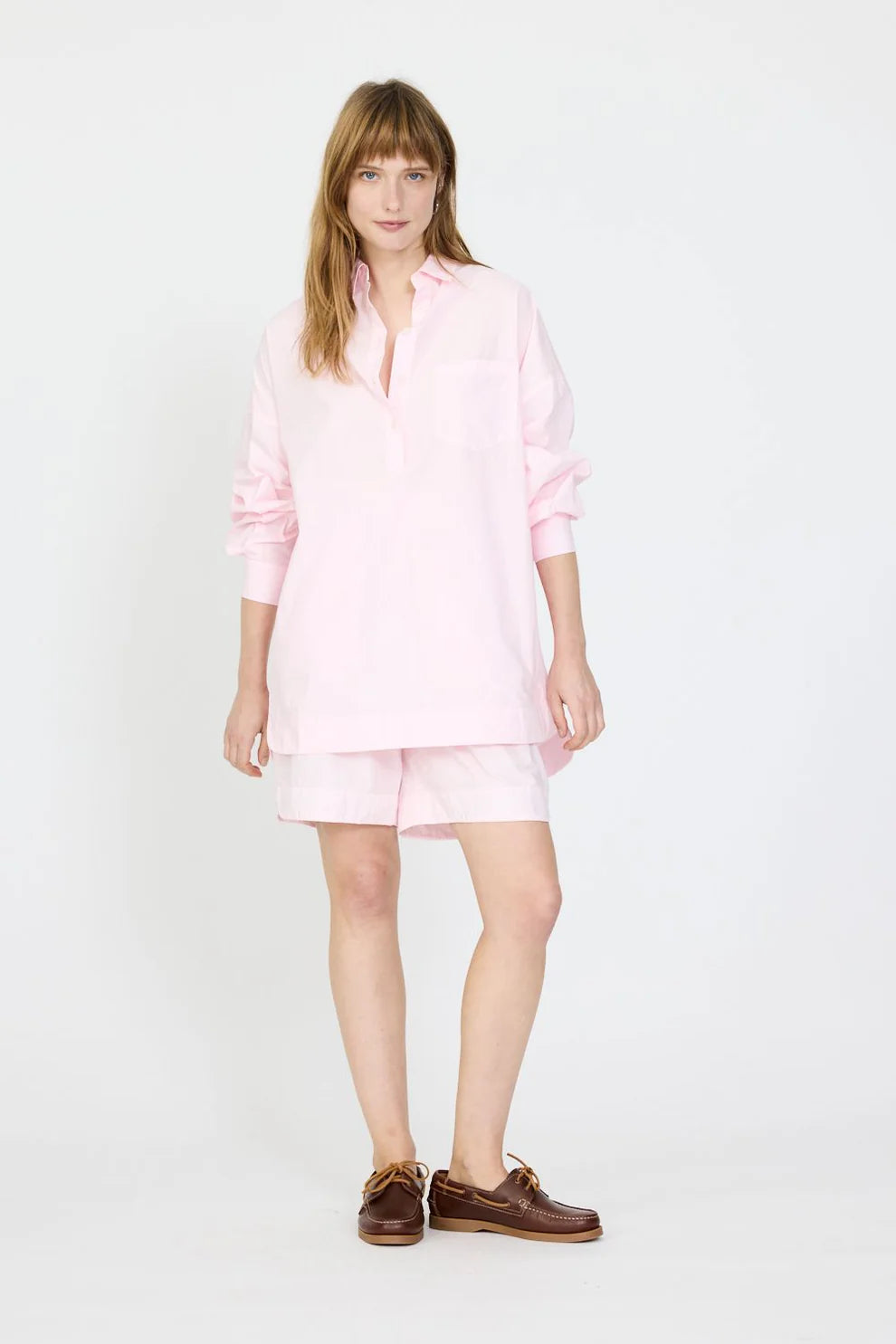 Chiara Half Placket Shirt - Barely Pink