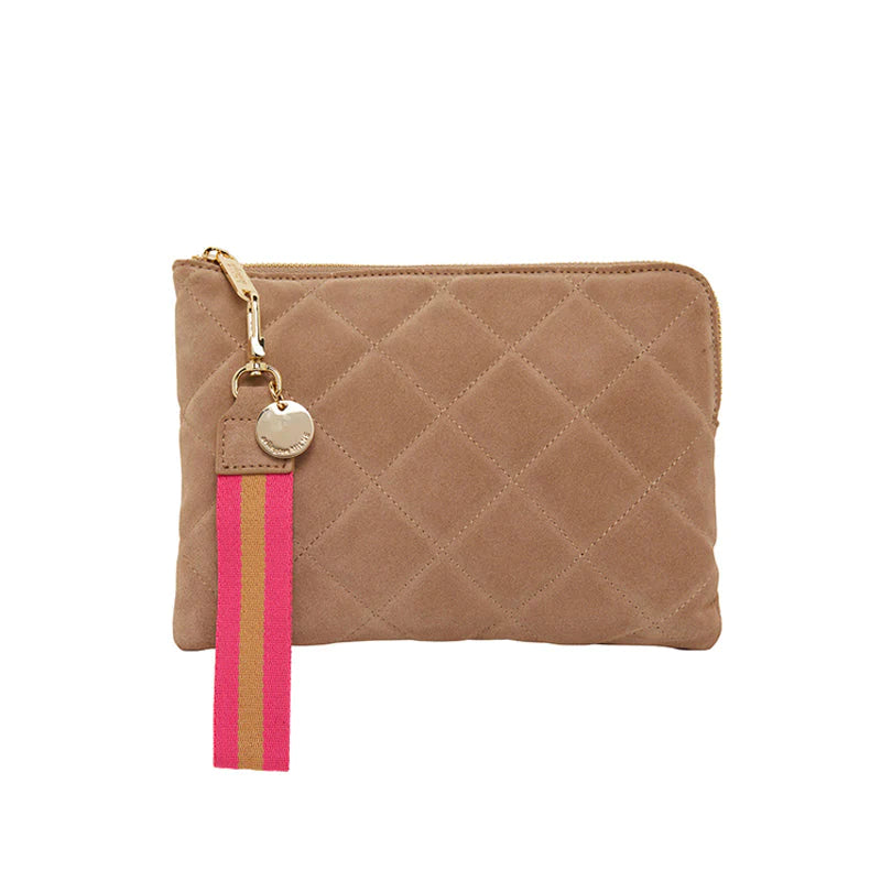 PAIGE QUILTED CLUTCH - FAWN SUEDE