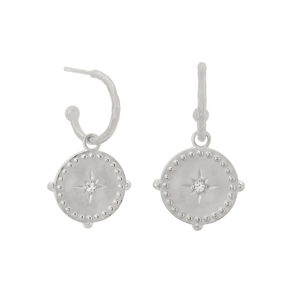Small Hoop Disc Earrings - Silver