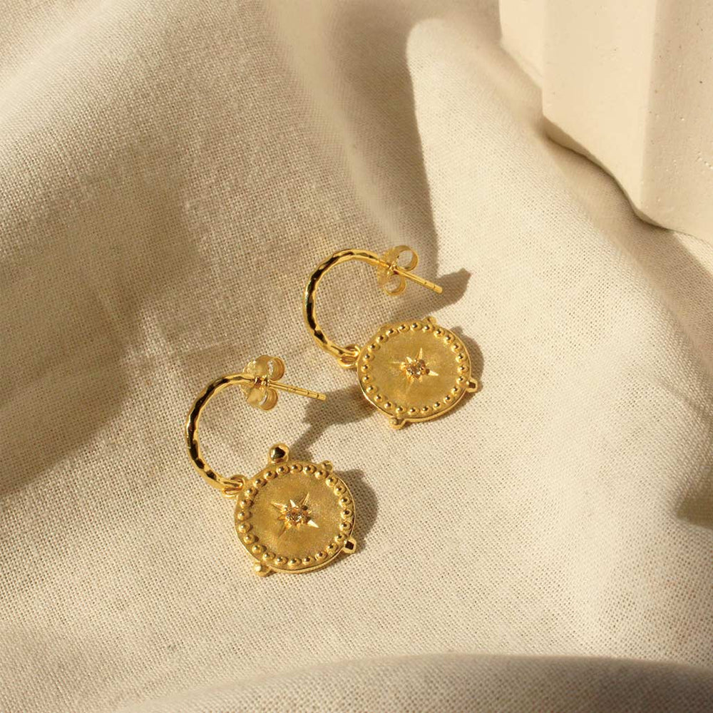 Small Hoop Disc Earrings Gold
