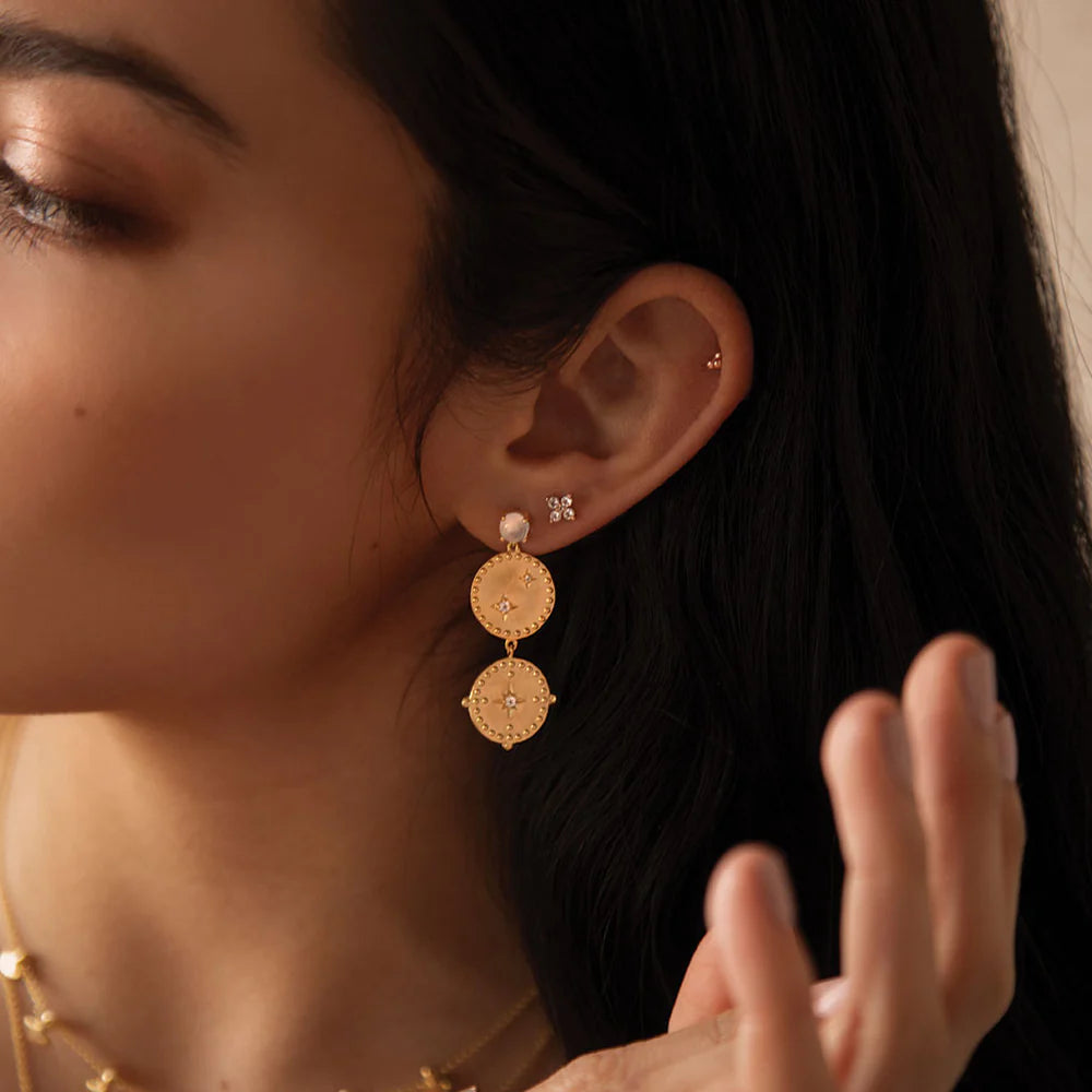 Double Disc Earrings - 18k Gold Plate