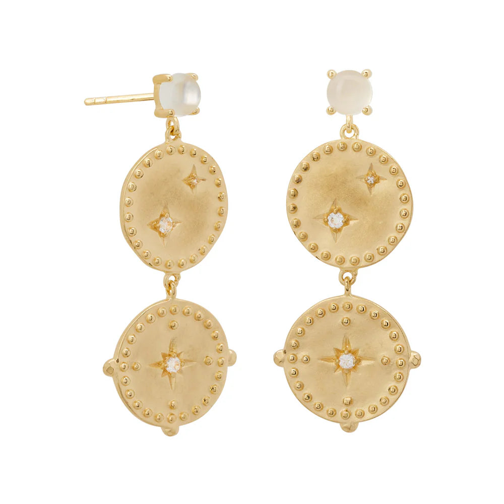 Double Disc Earrings - 18k Gold Plate