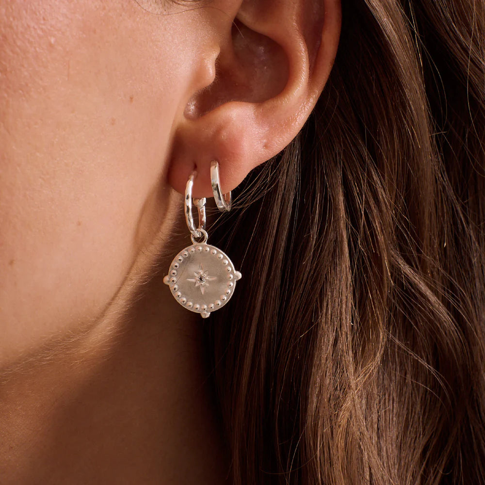 Small Hoop Disc Earrings - Silver