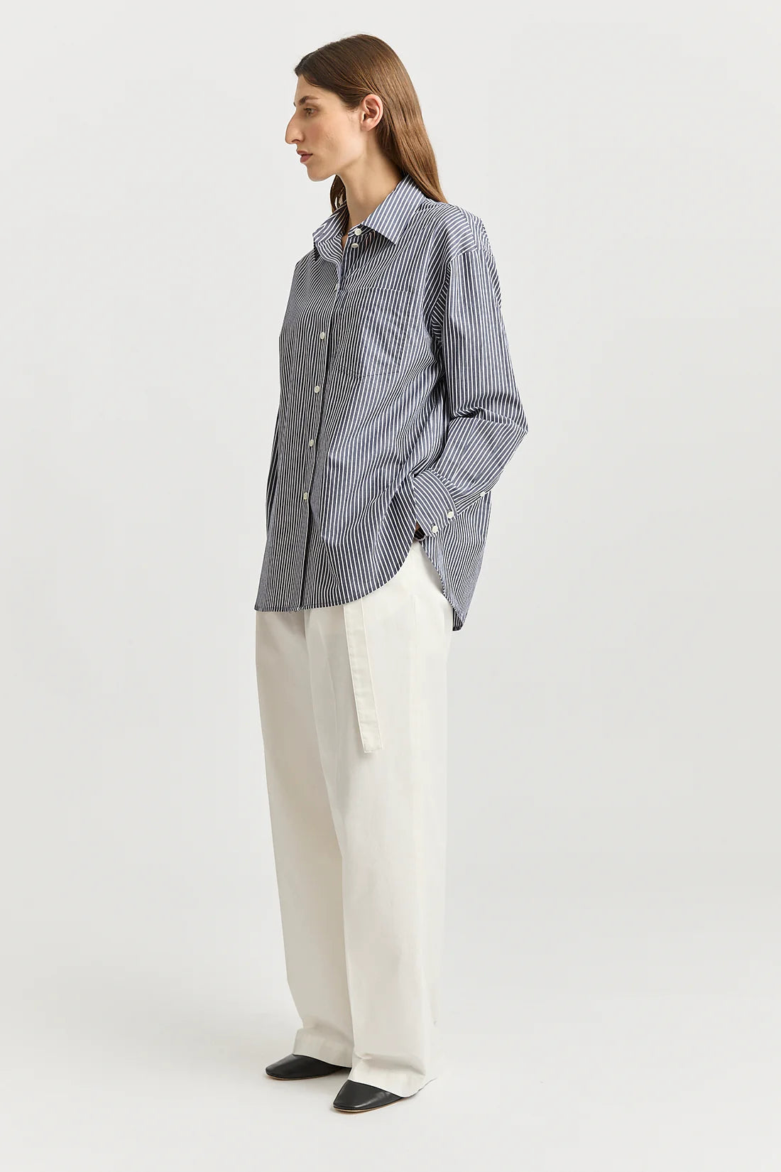 Relaxed Cotton Shirt - Navy Stripe