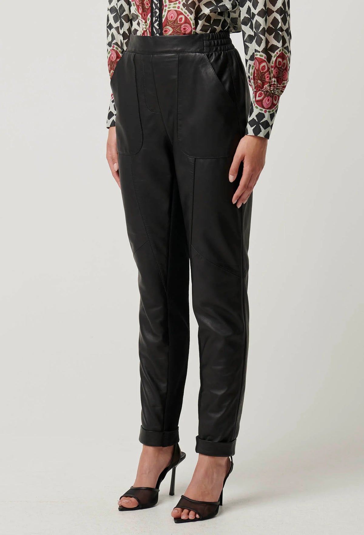 Sylvan Leather Curved Panel Jogger - Black