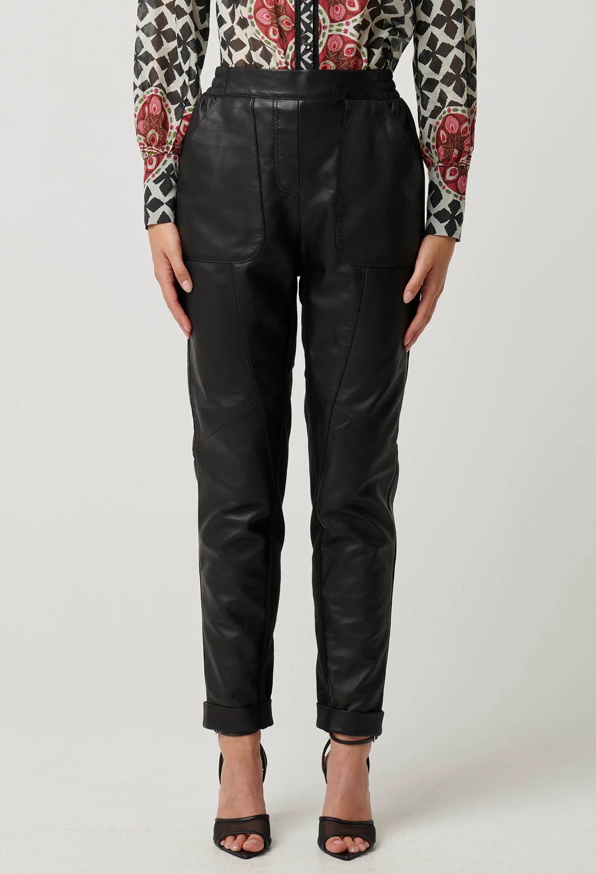 Sylvan Leather Curved Panel Jogger - Black