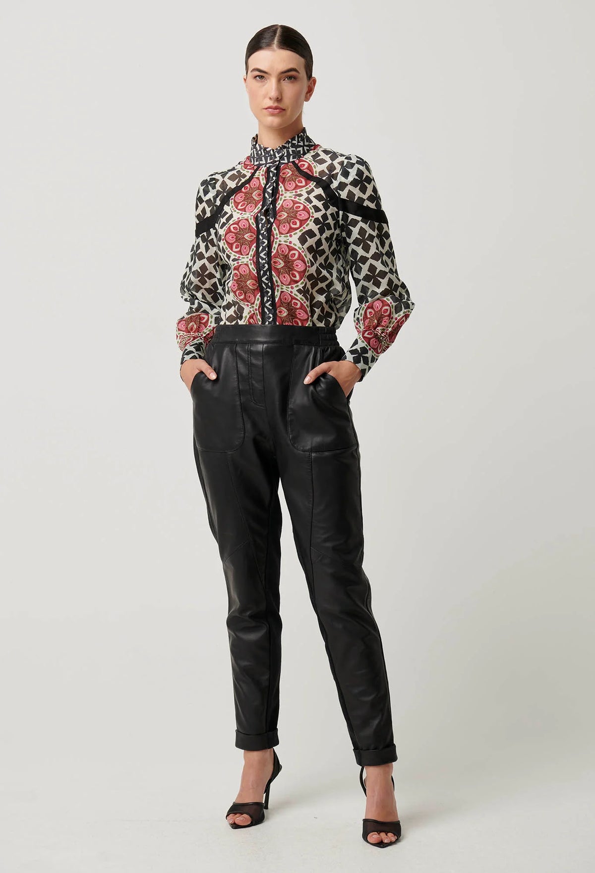 Sylvan Leather Curved Panel Jogger - Black