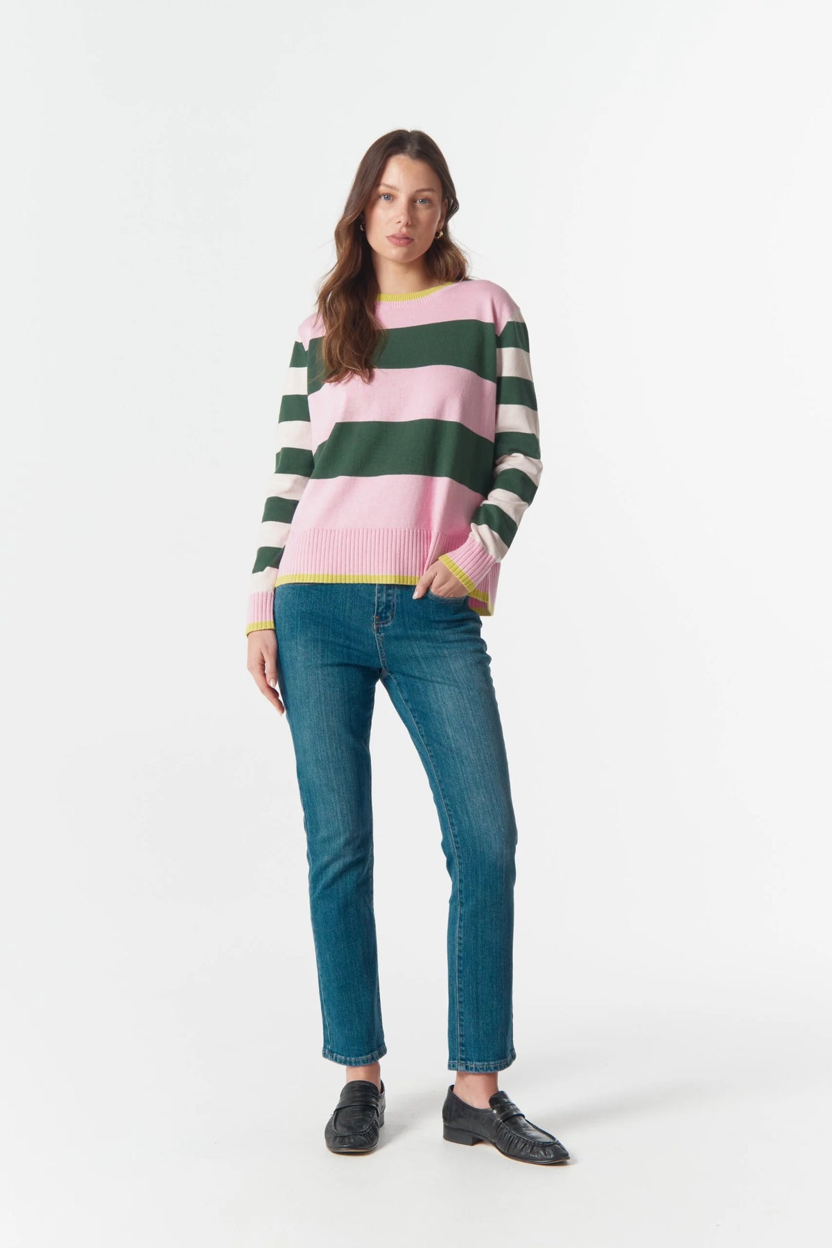 Sierra Contrast Stripe Knit - Lush Green Stripe