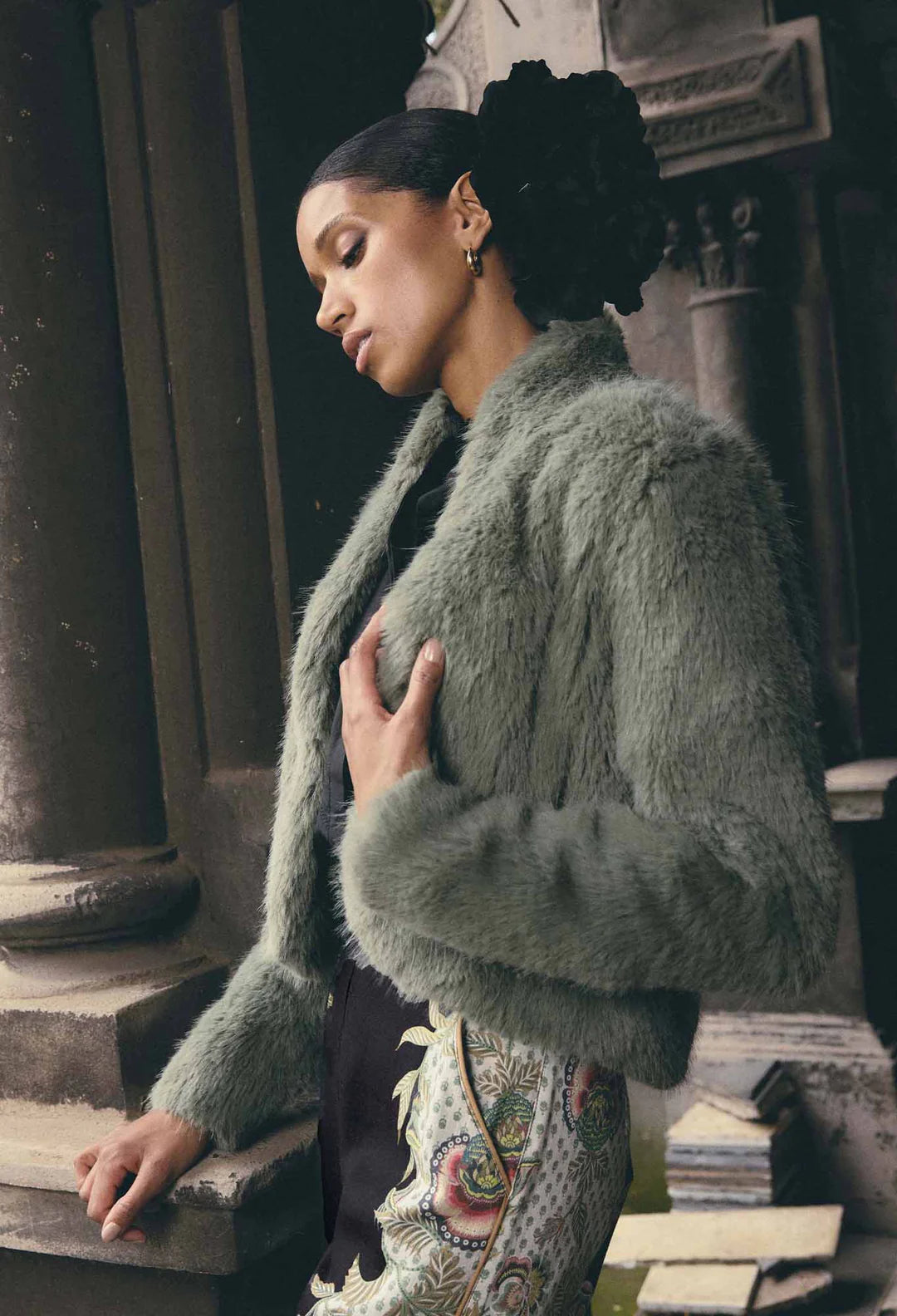 Reina Faux Fur Jacket - Jade Mist