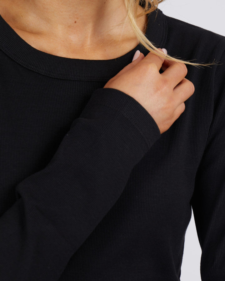 Scoop Long Sleeve Rib - Black