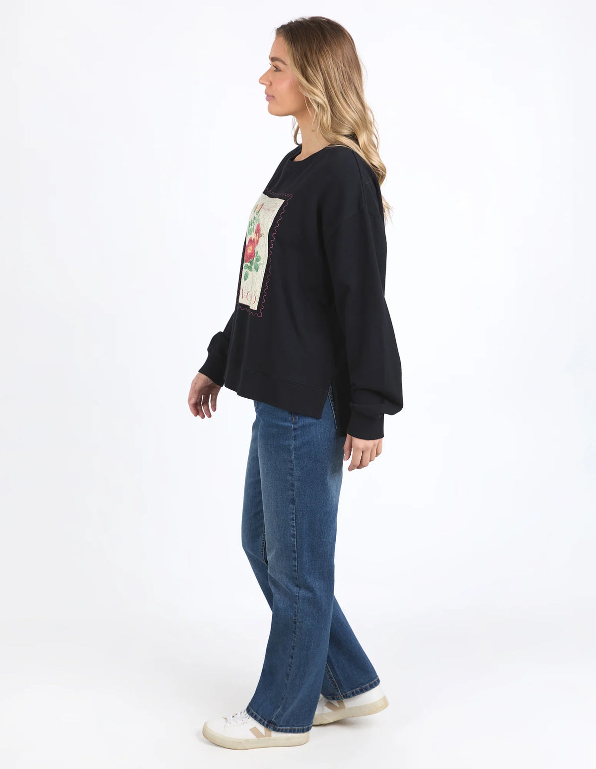 Stamped floral Crew - Black