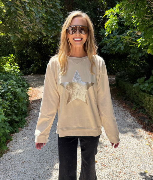 Sequin Star Sweatshirt - Beige
