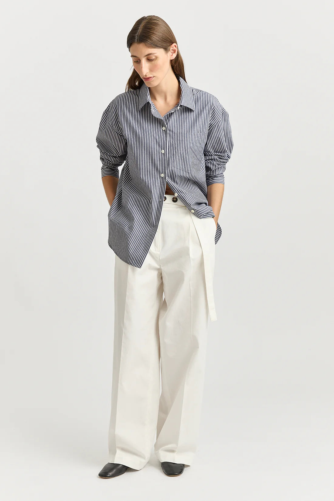 Relaxed Cotton Shirt - Navy Stripe