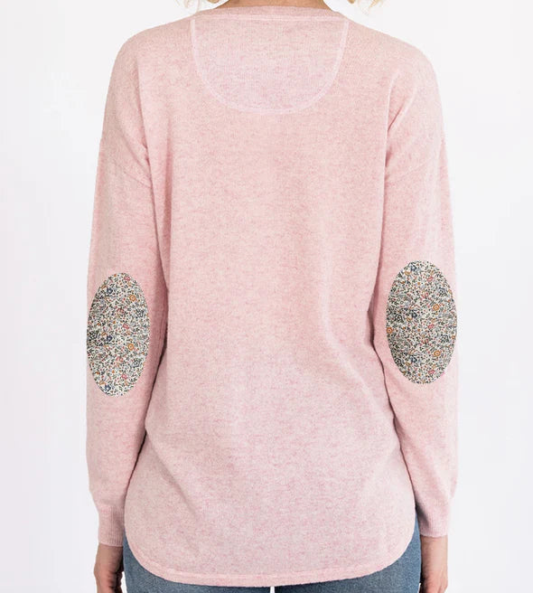 Swing Crew Knit w Liberty Patches - Pale Pink
