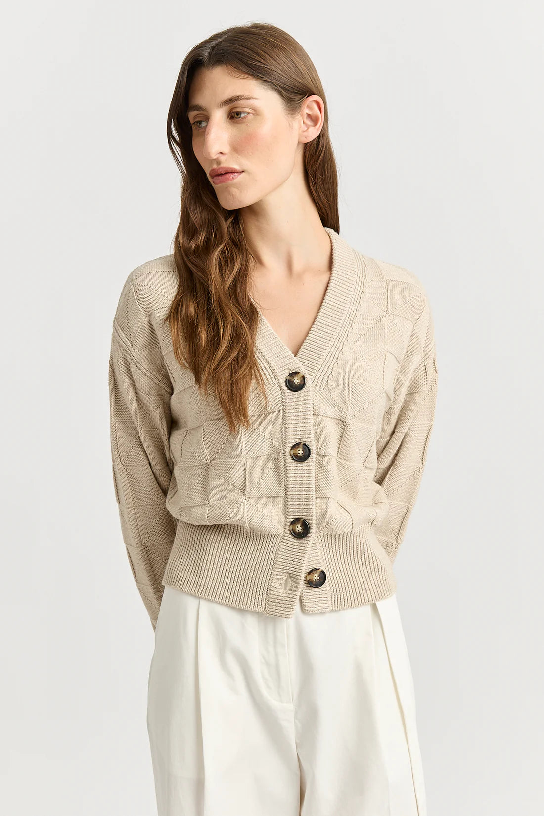 Tile Stitch Cardigan - Jute