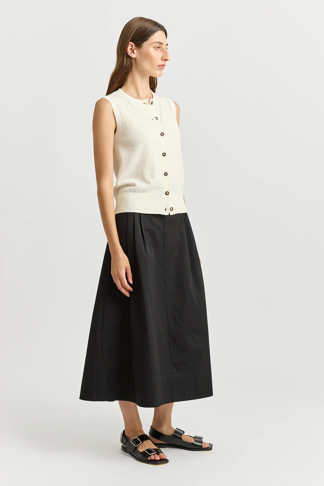 Fine Button Tank - White