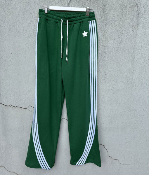 Wide Leg Track Pants – Forest Green/White