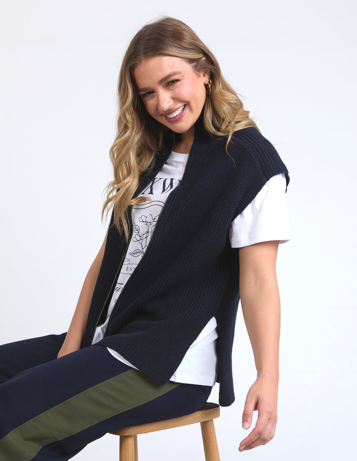 Zip Knit Vest - Navy