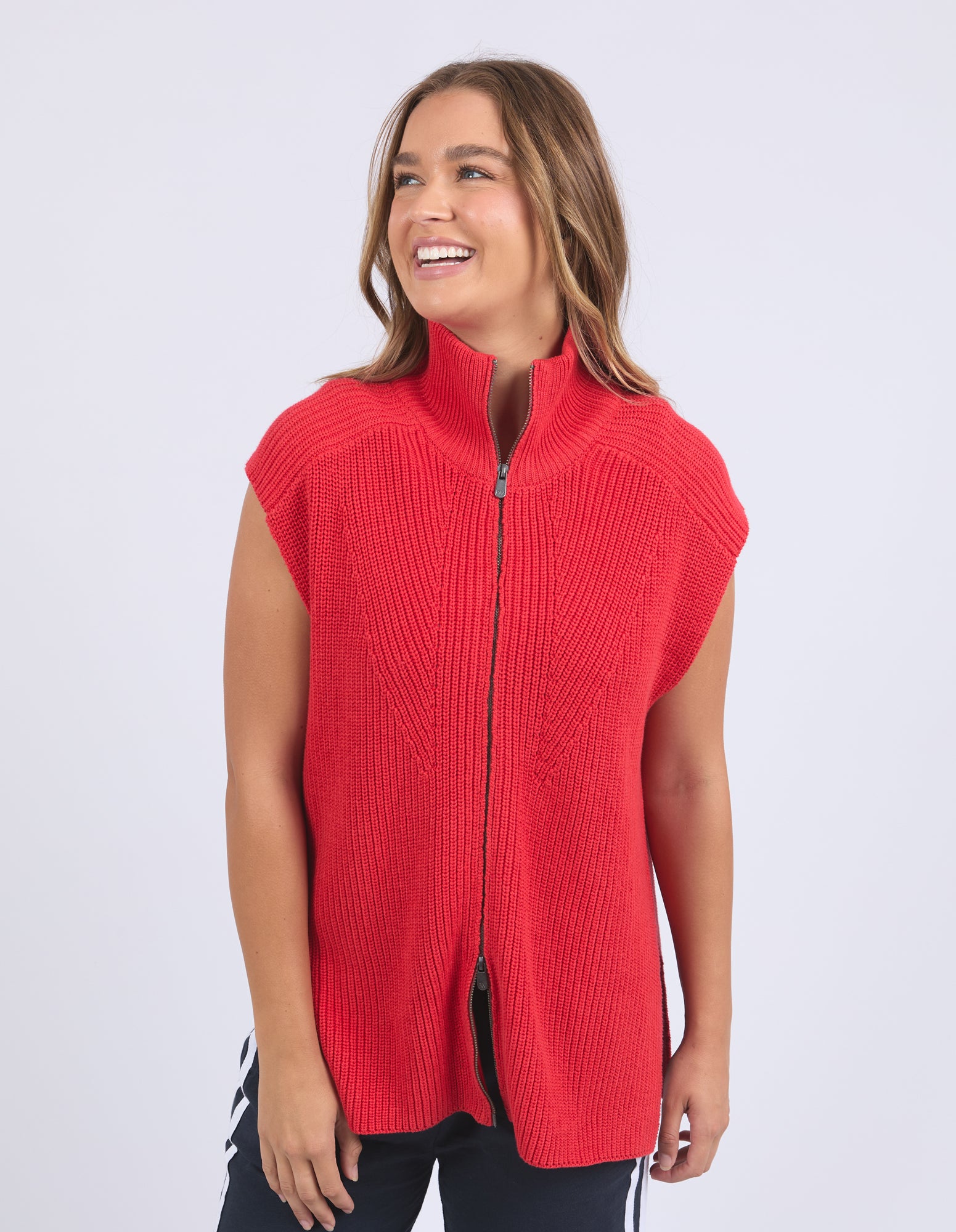Zip Knit Vest - Red