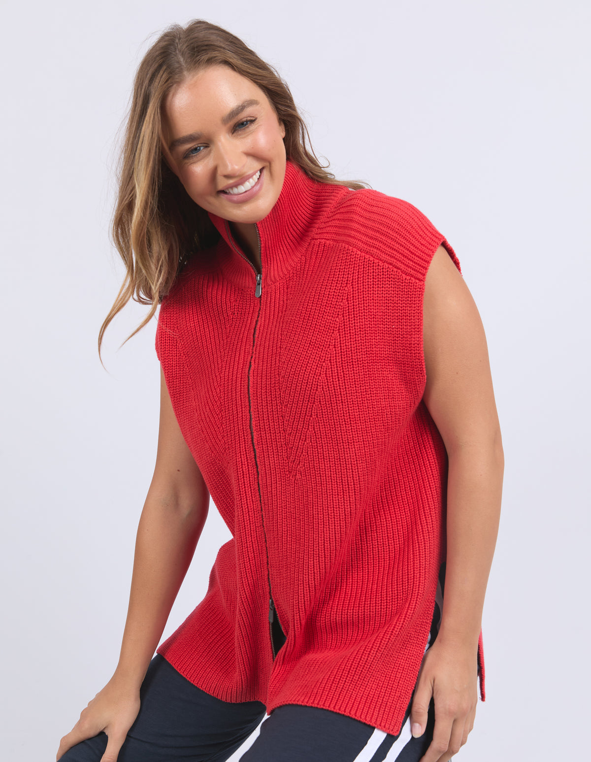 Zip Knit Vest - Red