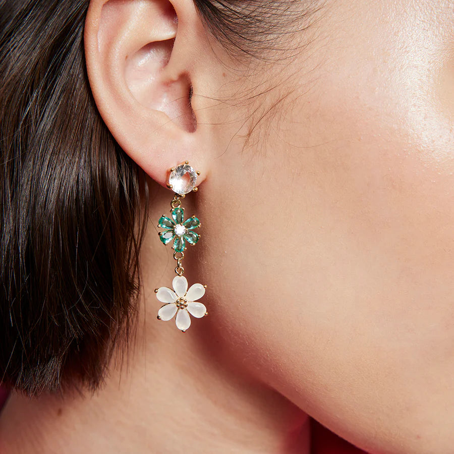 Crystal Flower Earrings - Green