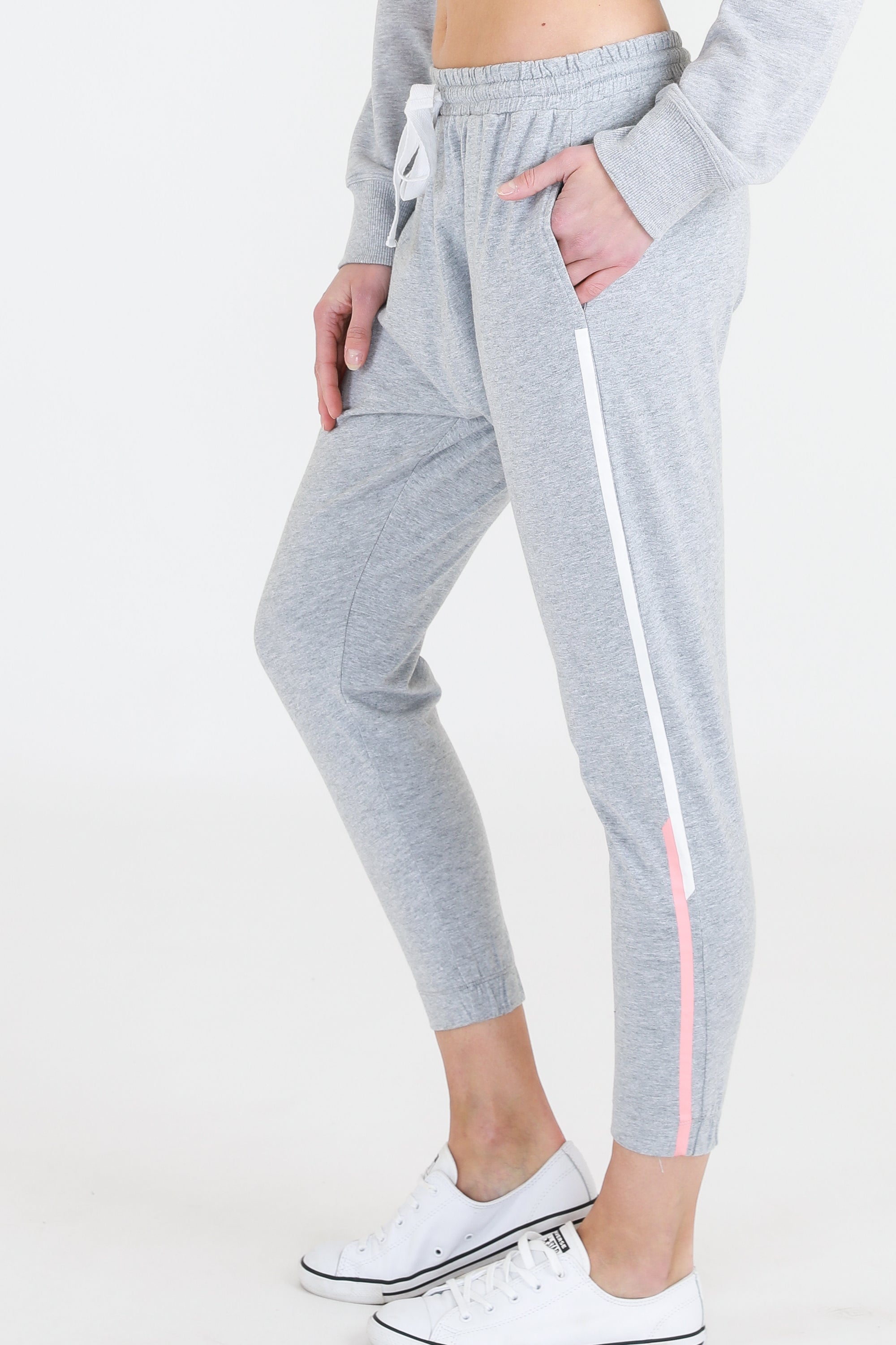 Isabella Jogger - Grey Marle with Pink