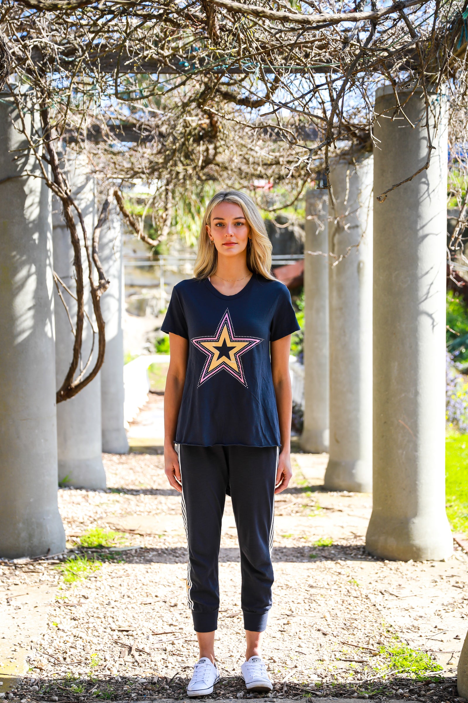Pattern Glitter Star Tee - Ink