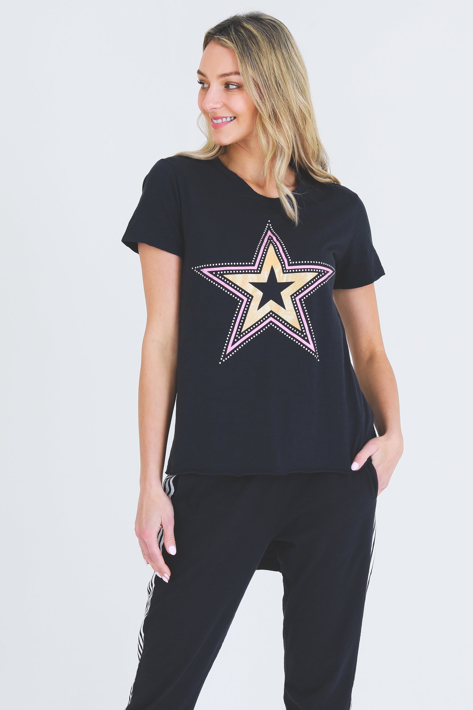 Pattern Glitter Star Tee - Ink