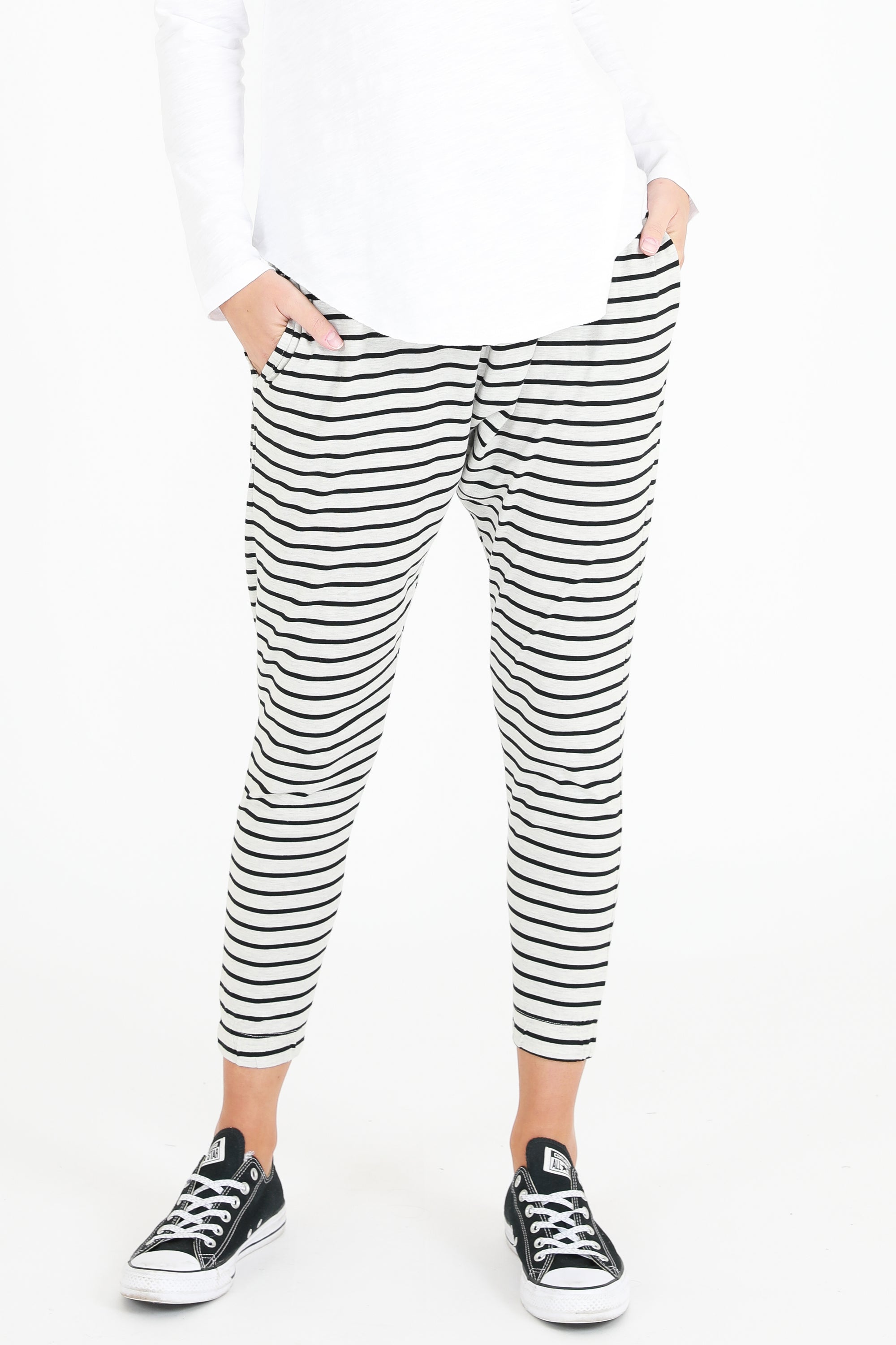 Bondi Jogger - White Marle Stripe