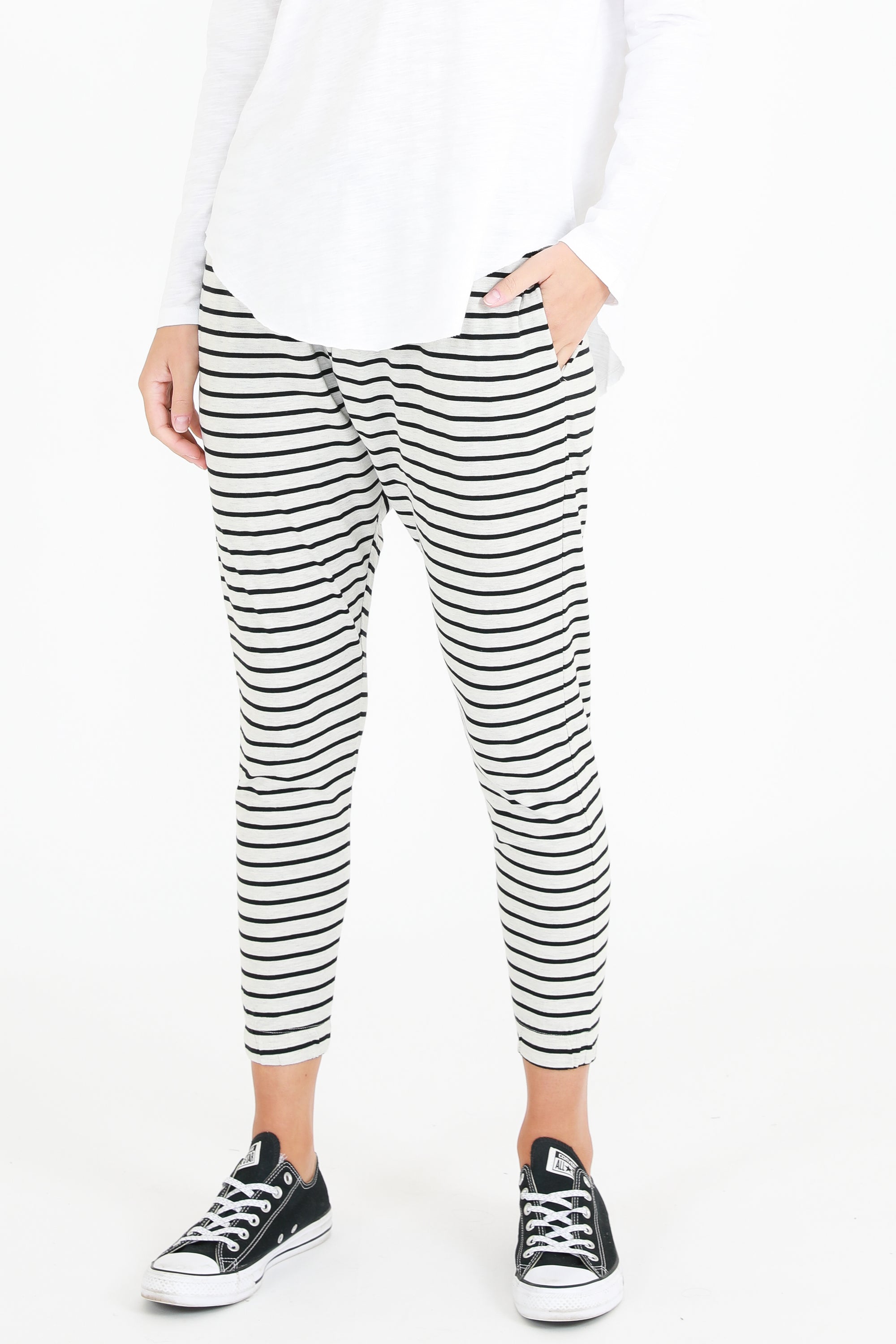 Bondi Jogger - White Marle Stripe