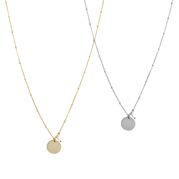 Aria Pearl Classic Disc Necklace - Gold, Silver, Rose