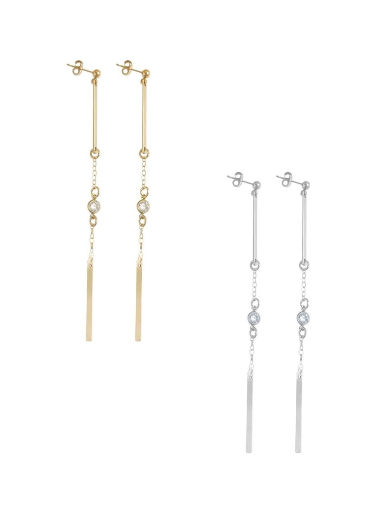 Double Bar and Crystal Earrings - Gold, Silver