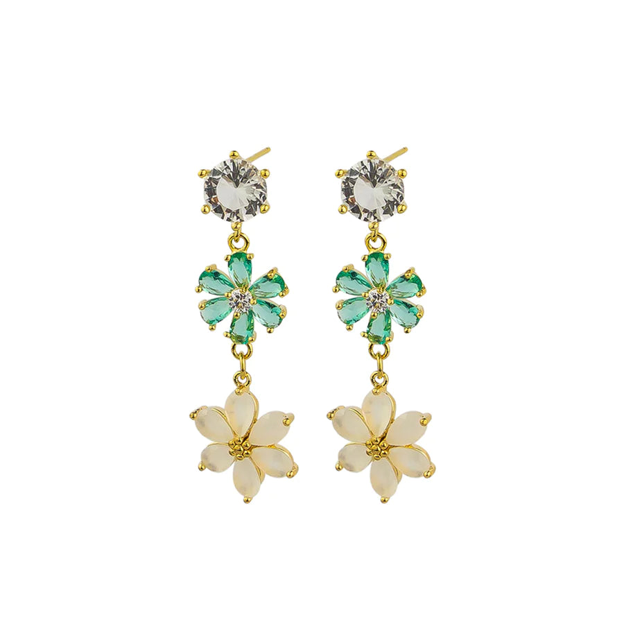 Crystal Flower Earrings - Green