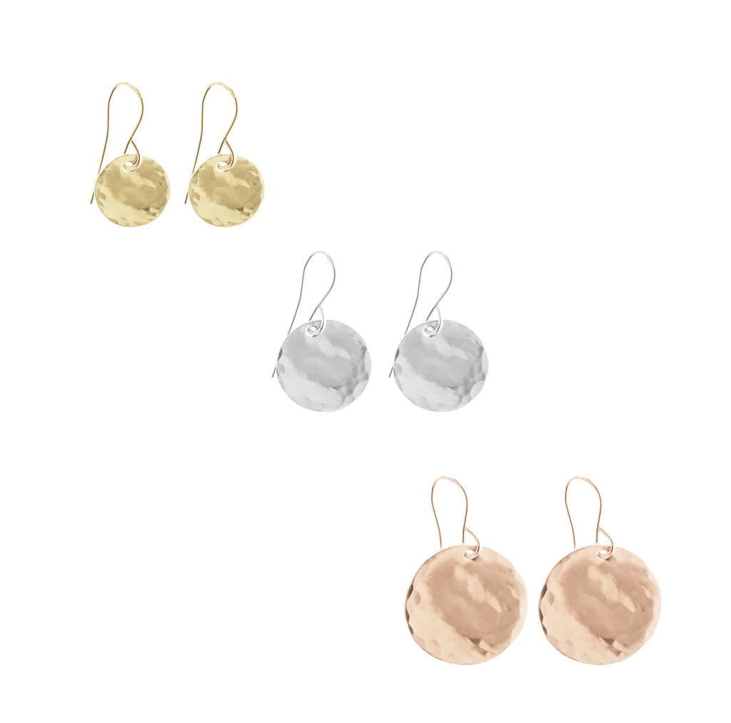 Mini Classic Hammered Disc Earrings- Gold, Silver, Rose Gold