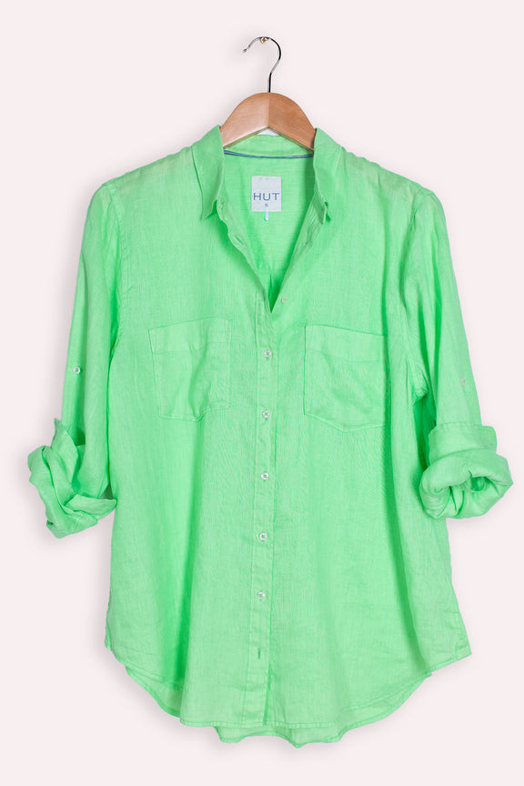 Hut Boyfriend Linen Shirt - Paradise Green
