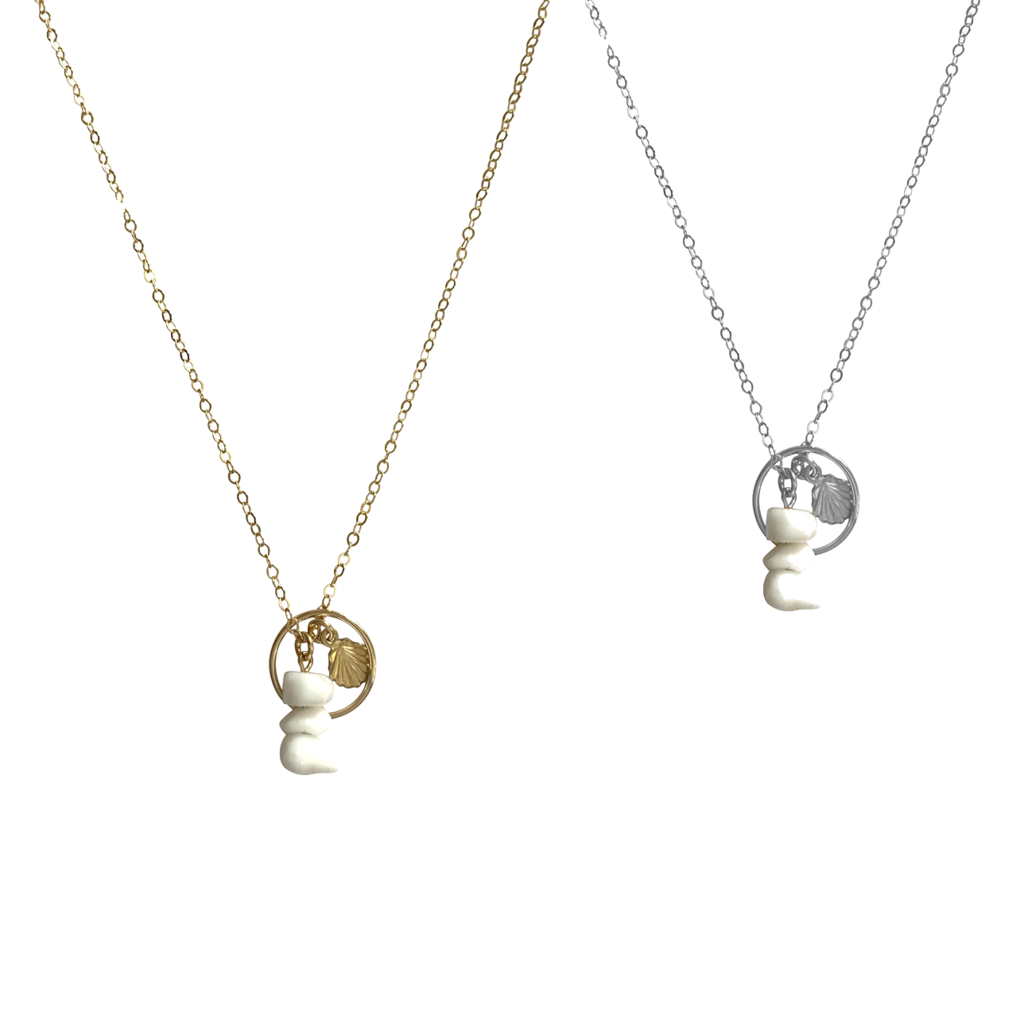Ring and Shell Sharm Necklace - Gold, Silver