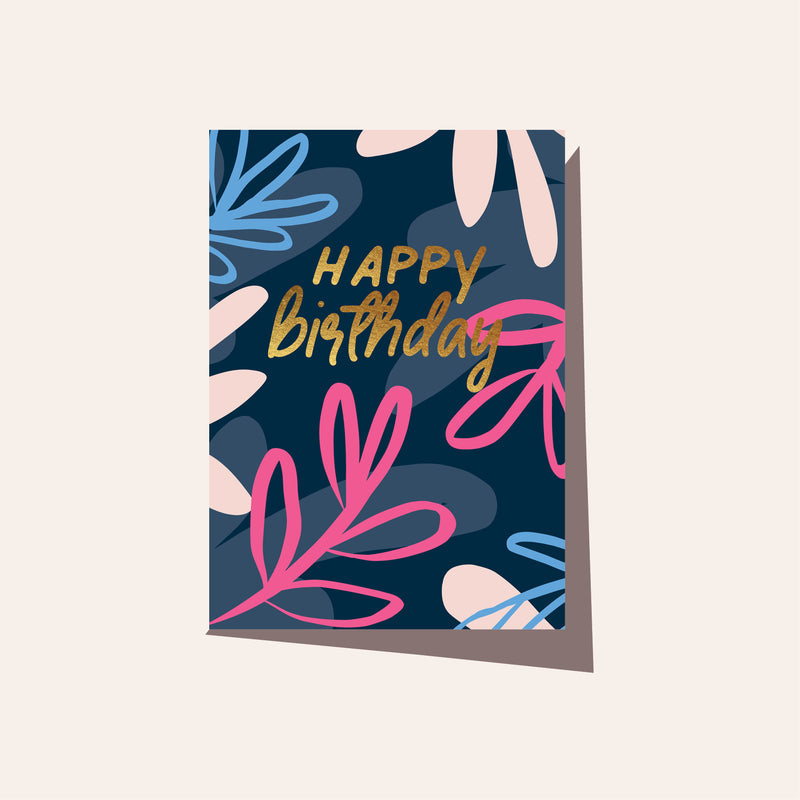 Foliage Navy Birthday Card
