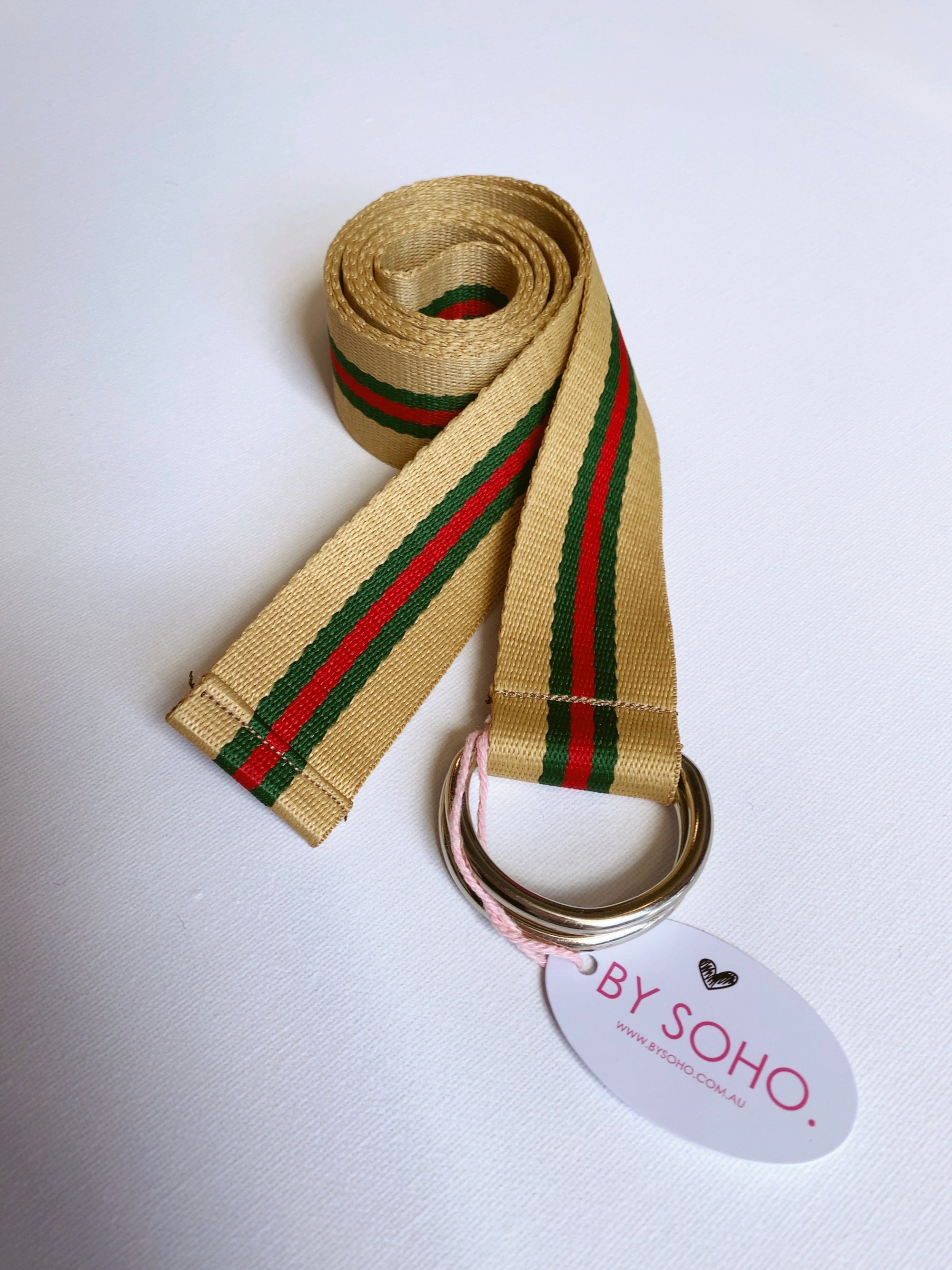 Stripe Belt - Tan/Green/Red